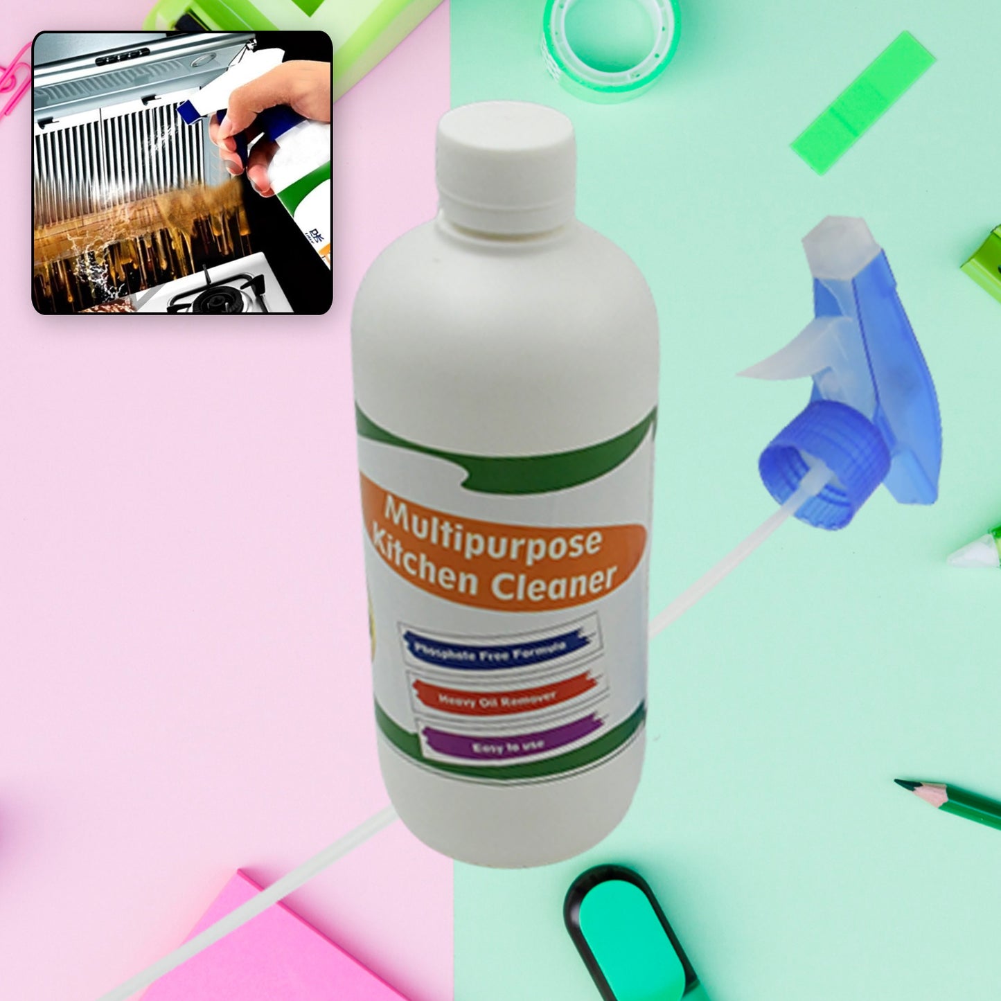 0310 Kitchen Cleaner Spray Oil Grease Stain Remover Stove Chimney Cleaner Spray Non-flammable Nontoxic Magic Degreaser Spray For Kitchen Gas Stove Cleaning Spray (Approx 500ml)