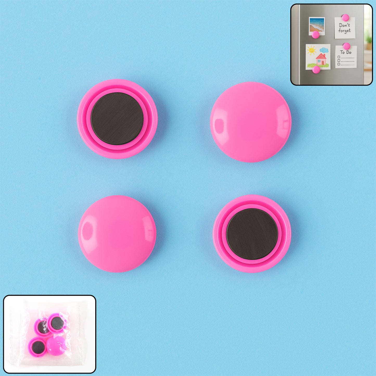 Round Fridge Magnets - (4 Pc Set)