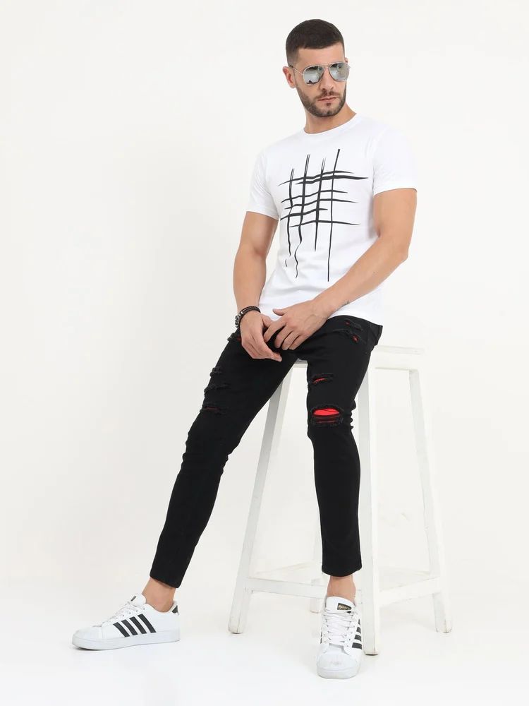 Men's printed round neck white T-shirt from Drpshippr, made of organic cotton with stylish printed design.