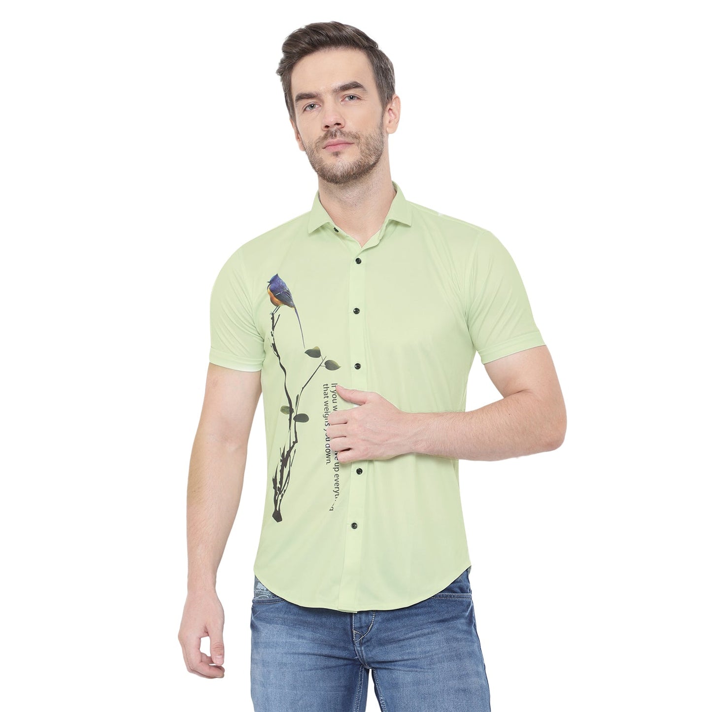Men Regular Fit Printed Cut Away Collar Casual Shirt