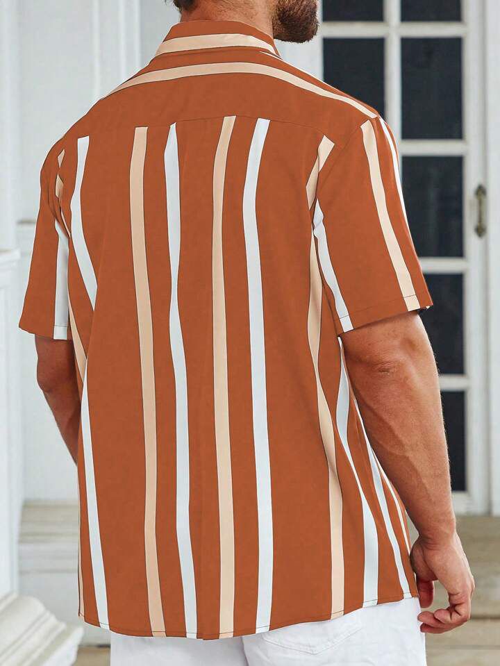 Men's regular fit striped casual shirt with button-down collar from Drpshippr, featuring a classic design and comfortable fit.