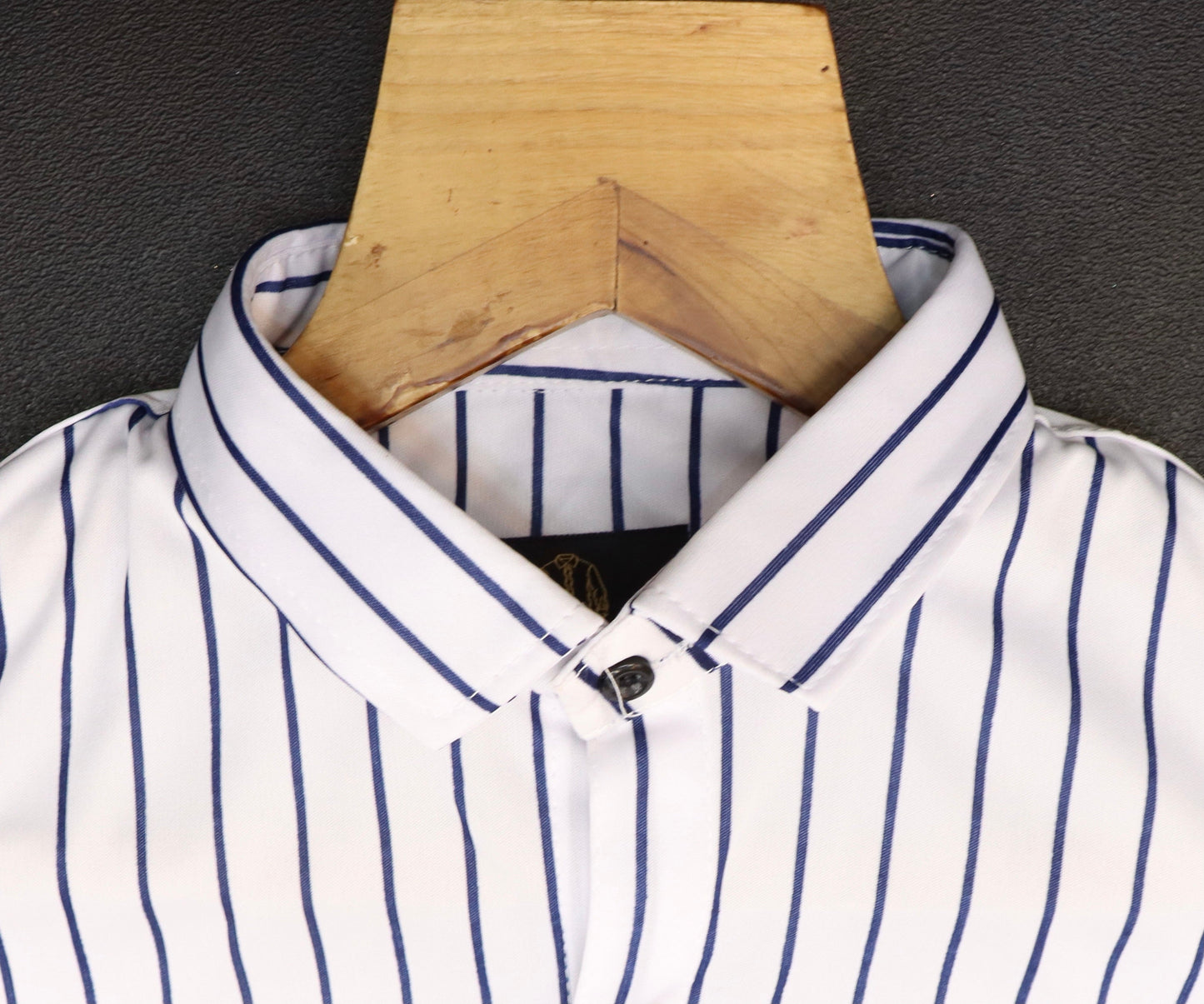 Men's regular fit striped formal shirt from Drpshippr, featuring a classic design with vertical stripes, long sleeves, and a collar.