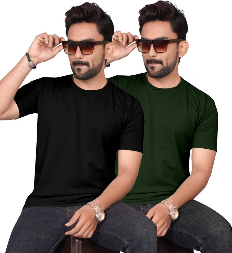 Pair of men's plain round neck half sleeve T-shirts from Drpshippr, in a pack of two, featuring classic casual design.