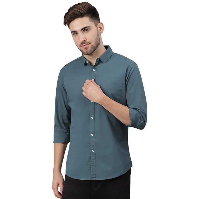 Pink Mens Slim fit Solid Casual Cotton Shirt