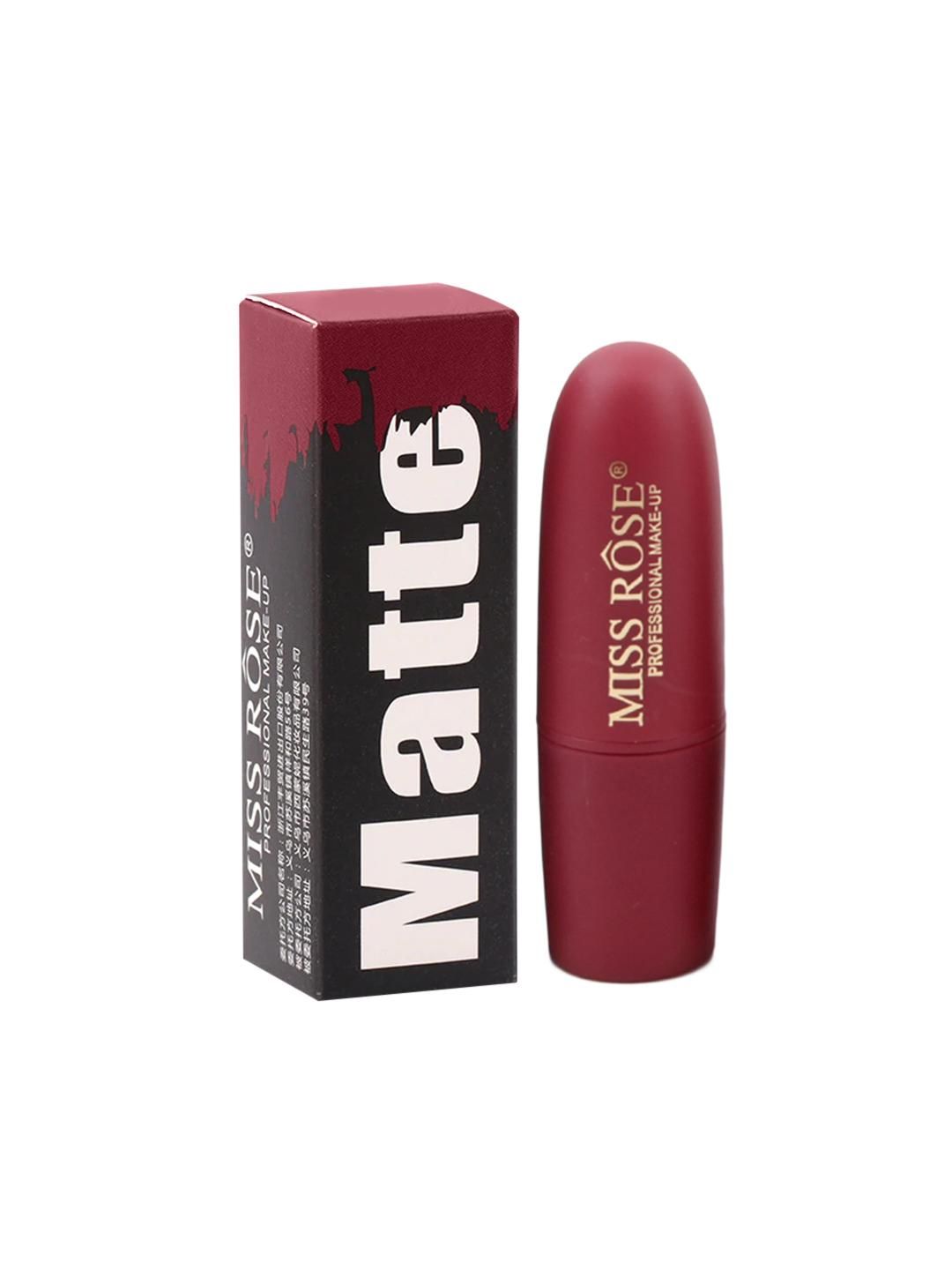 Miss Rose matte finish bullet lipstick in shade Chii 7301-026B 49, with sleek bullet design and vibrant color.