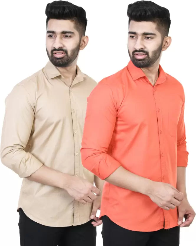 Set 2 Men Regular Fit Solid Casual Shirt