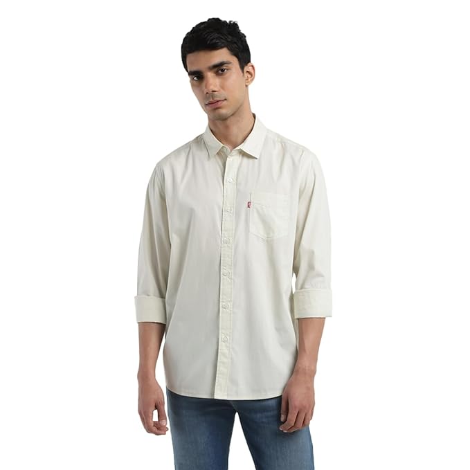 Cream Men's Slim Fit Solid Shirt
