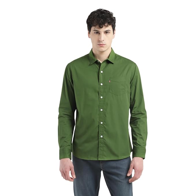 Green Men's Slim Fit Solid Shirt