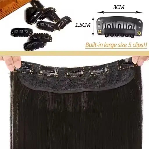 Natural Black Straight Hair Extensions – Synthetic 24 Inch 5 Clip Set