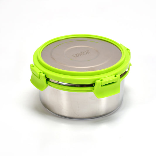 8139 Ganesh Solo Round 400 Stainless Steel Leak Proof Airtight Lunch Pack For Office School Use