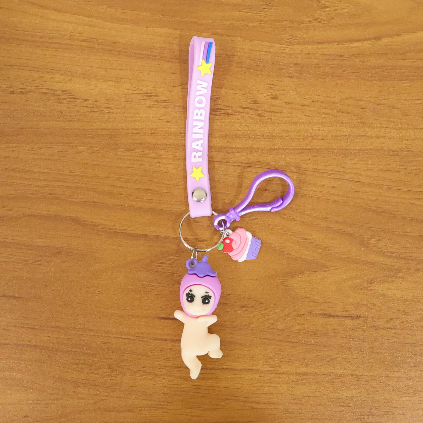 Cute Doll Cupcake Keychain With Rainbow Strap (1 Pc)