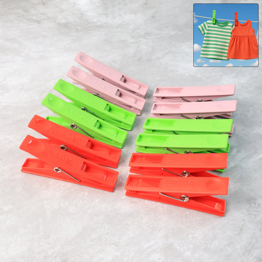 Durable Cloth Clips Set Of 12 Strong Grip Plastic Laundry Pegs With Stainless Steel Spring