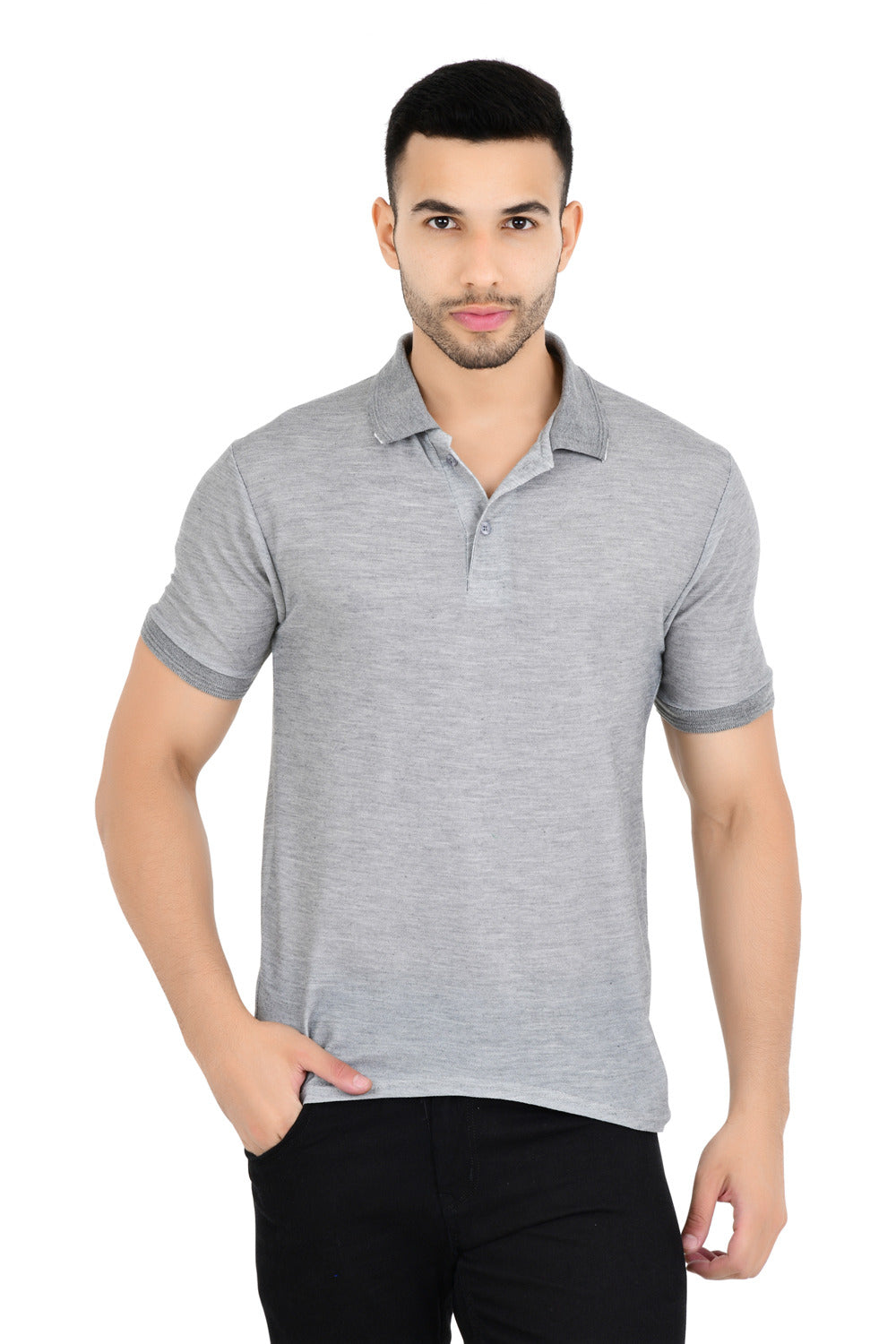 Pack of four men's solid polo neck multicolor T-shirts from Drpshippr in various colors, casual and comfortable for everyday wear.