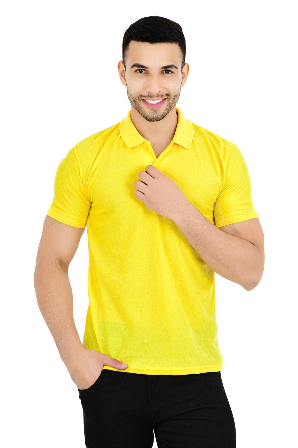 Pack of 4 men's solid polo neck multicolor T-shirts from Drpshippr in various colors, casual and comfortable men's clothing.