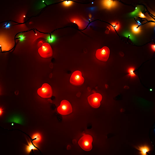 6631 Flameless Candles Led Heart Shape Tea Light Candles Multi Color Electrical Diya Candles Battery Operated Fake Candles For Gifthome Decoration Diwali Navratri Lighting (Pack Of 24)