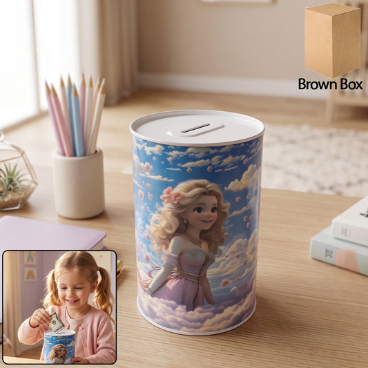 Cartoon Printed Metal Coin Saving Box 1 Pc Cute Princess Design Money Bank For Kids