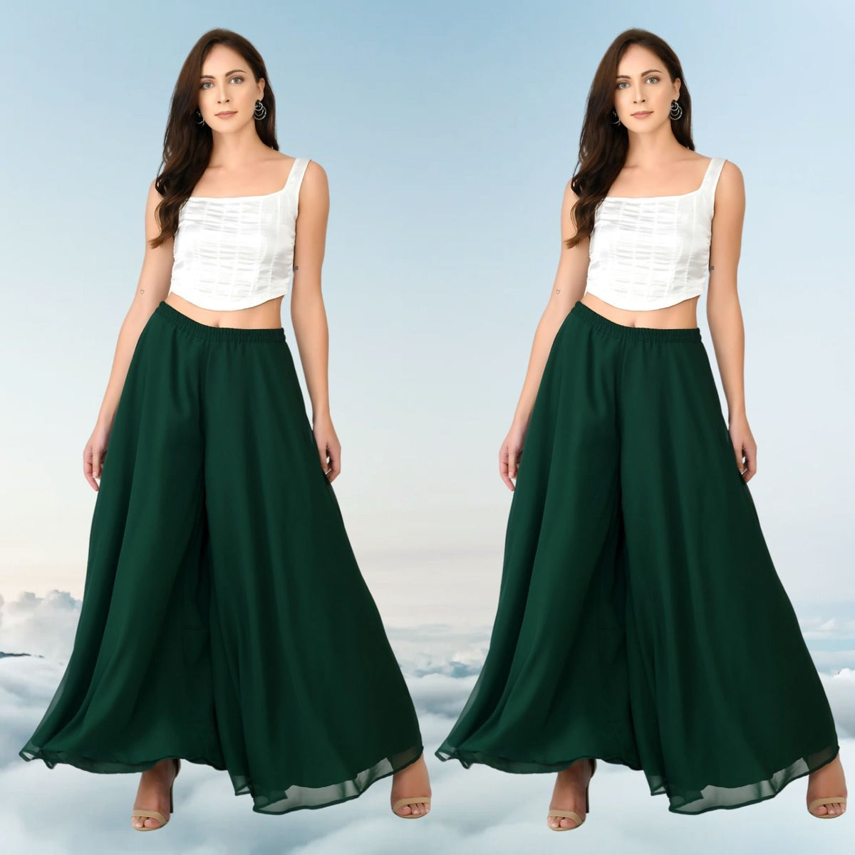 Solid Plazzos For Women And Girls dailywear = GREEN-S