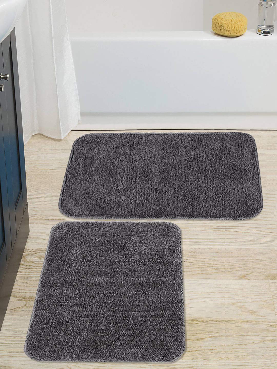 Seasons Microfiber Bath Mat pack of 2 in grey, soft and absorbent bathroom mats with textured surface.