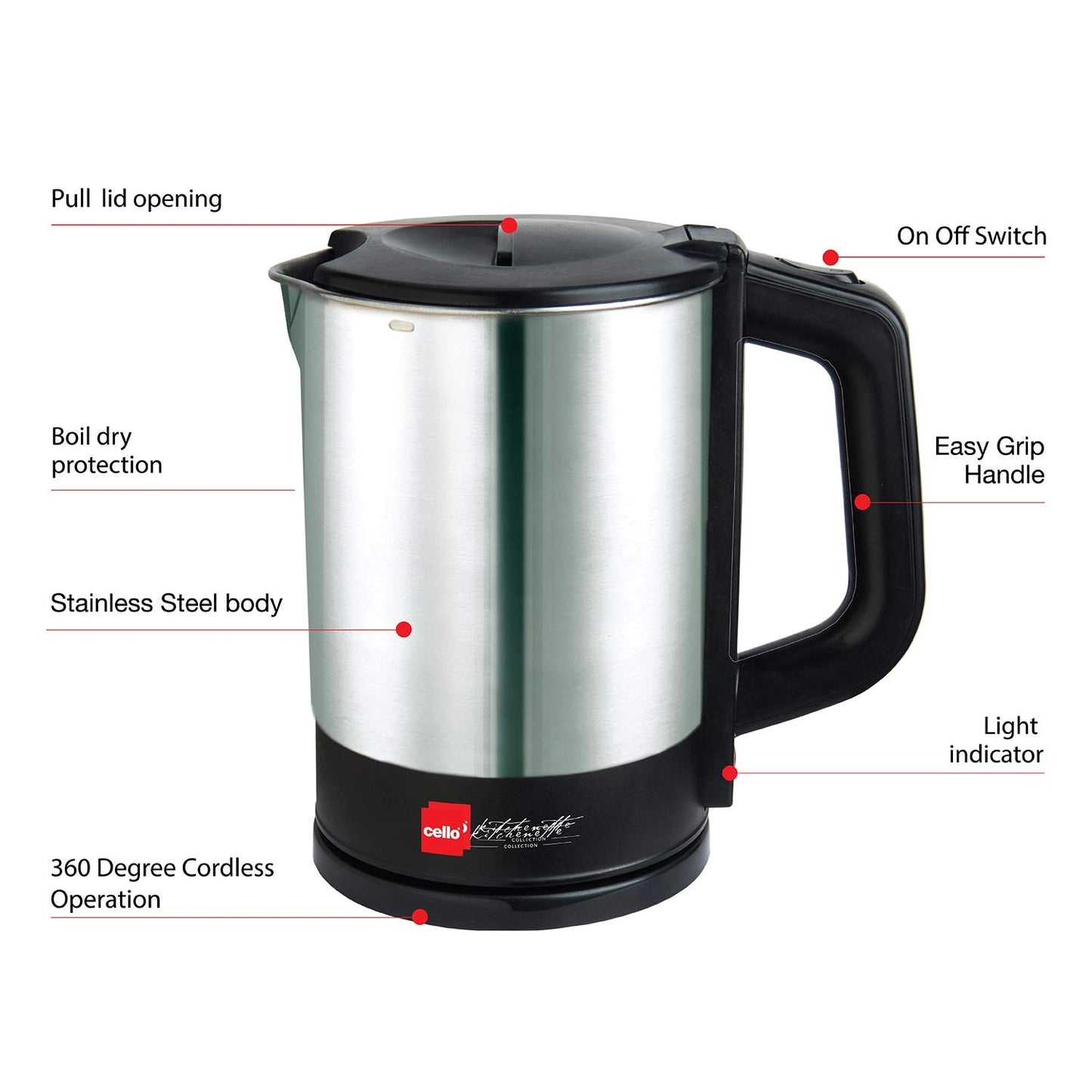 Cello Quick Boil - 900_ Electric Kettle (1 L, Silver, Black)