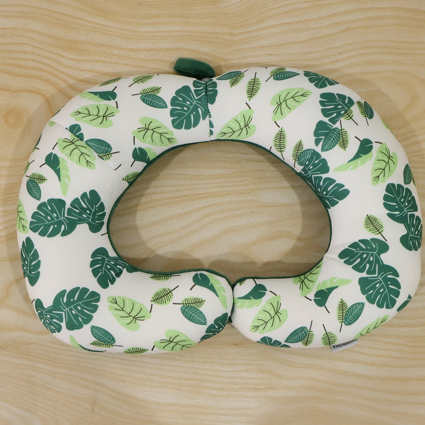 U Shaped Neck Pillow Green Leaf Print Travel Pillow Soft Head Support (1 Pc)