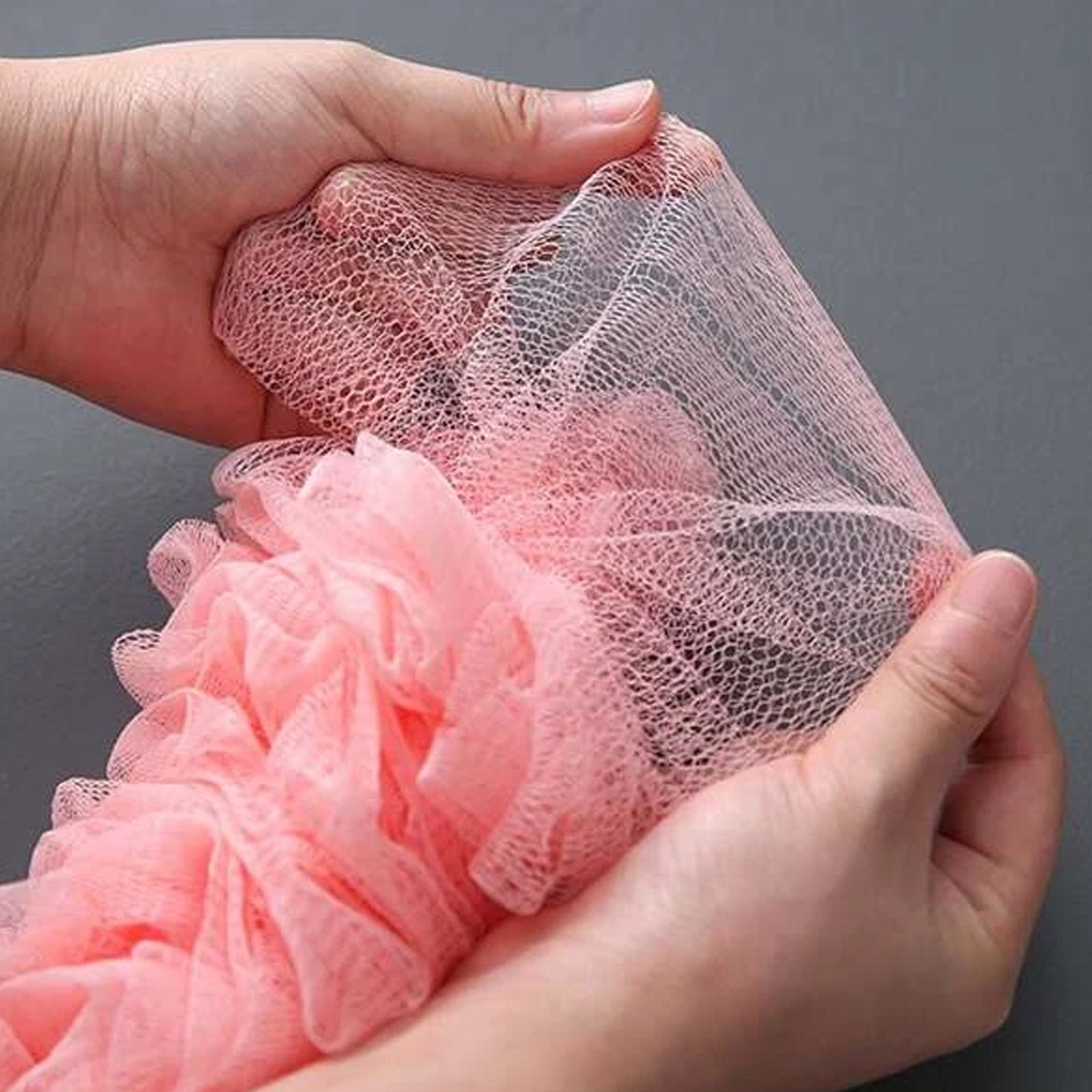 Wukusy 6702 Loofah back scrubber with long handle, soft nylon mesh bath brush for shower and body cleaning for women and men