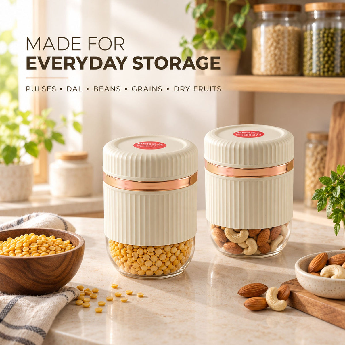 Dry Fruit Storage Containers With Threaded Lids And Clear Bases (2 Pc Set)
