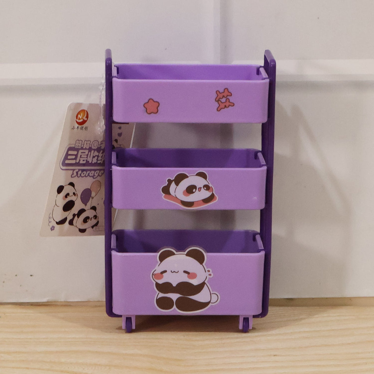 Wukusy mini 3-layer storage trolley with wheels, desk organizer for stationery, featuring multiple compartments and a compact design.