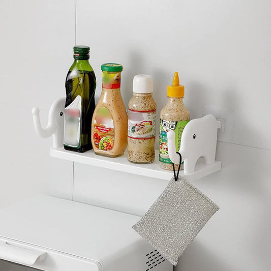 9272 Multifunctional Elephant Shaped Storage Shelf No Punching Wall Mounted Mini Storage Rack Creative Cute Elephant Shelf Organizer For Kitchen Bathroom Bedroom Study