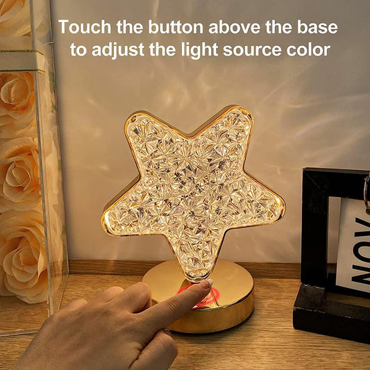 12571 Star Shape Crystal Diamond Lamp Cordless Luxury Lamp With Usb Rechargeable 3-way Dimmable Touch Control Decorative Nightstand Lamp For Bedroom Living Room Party Restaurant Decor (1 Pc )