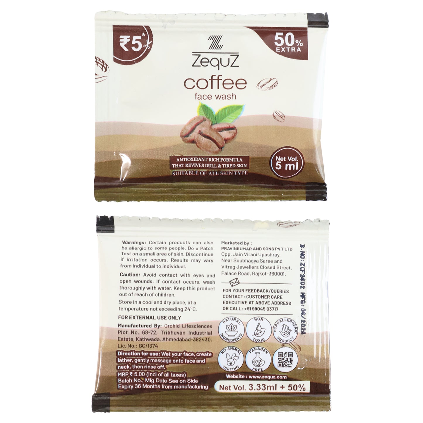 Zequz Coffee Face Wash Sachet (5 Ml 1 Pc)