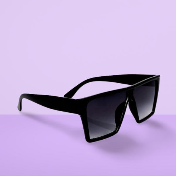 Unisex free size retro square sunglasses with black frames and dark lenses, stylish eyewear by Drpshippr.