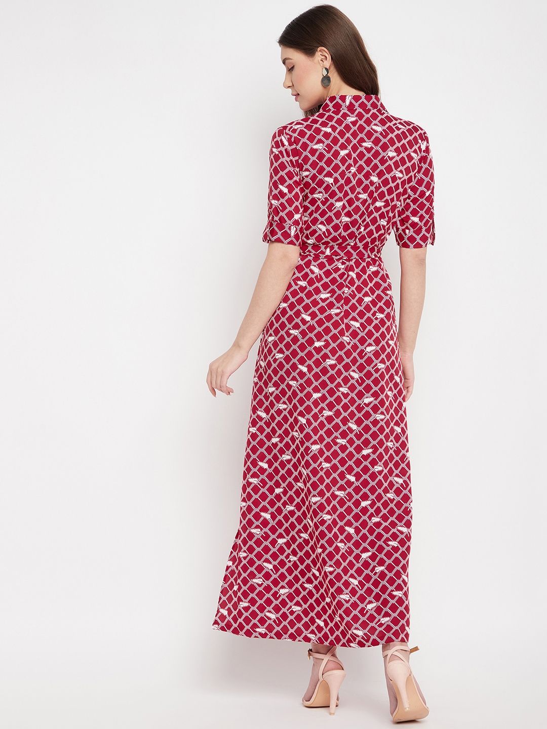 Men's collection UPTOWNIE Lite stylish crepe maxi dress with button-down design, featuring a modern, elegant silhouette.