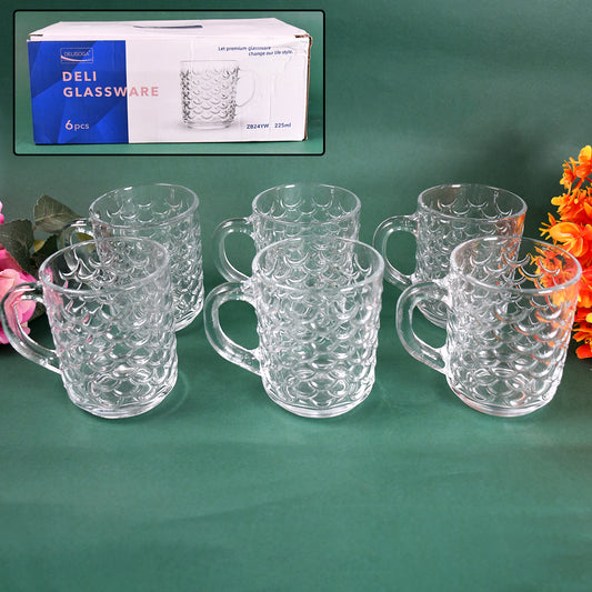 Glass Coffee Tea Cup Mug With Handle (6 Pcs Set)