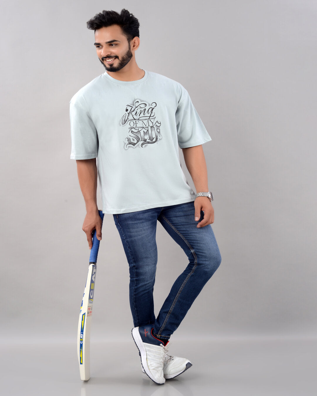 Cotton Blend Oversize Loose Fit Drop Shoulder Round Neck Half Sleeve Graphic Printed Turquiose T-Shirt for Men (SIZE- M,L,XL,XXL)