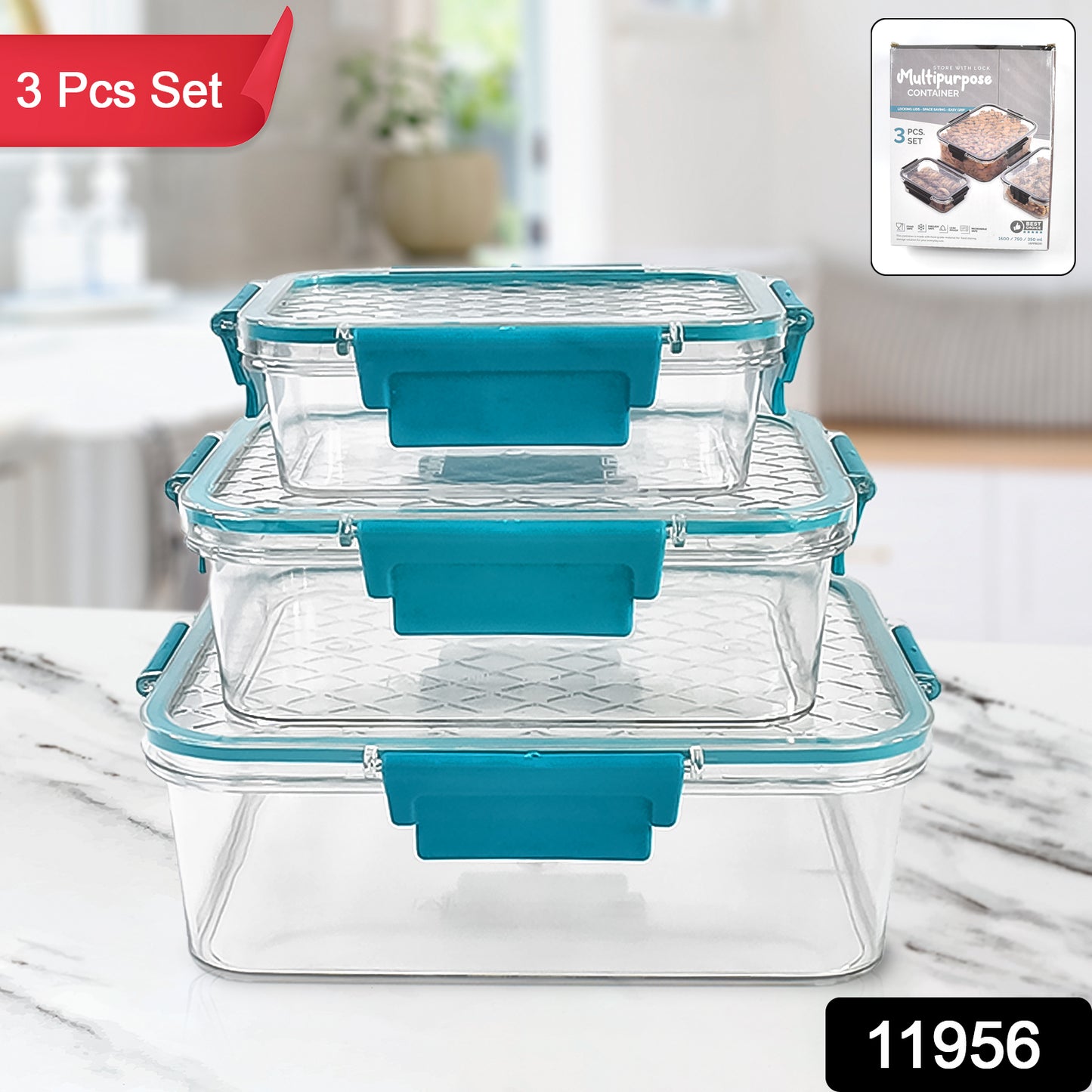 Multipurpose Plastic Containers Lunch Boxes (3 Pcs Set 1500 750 350 Ml Approx)