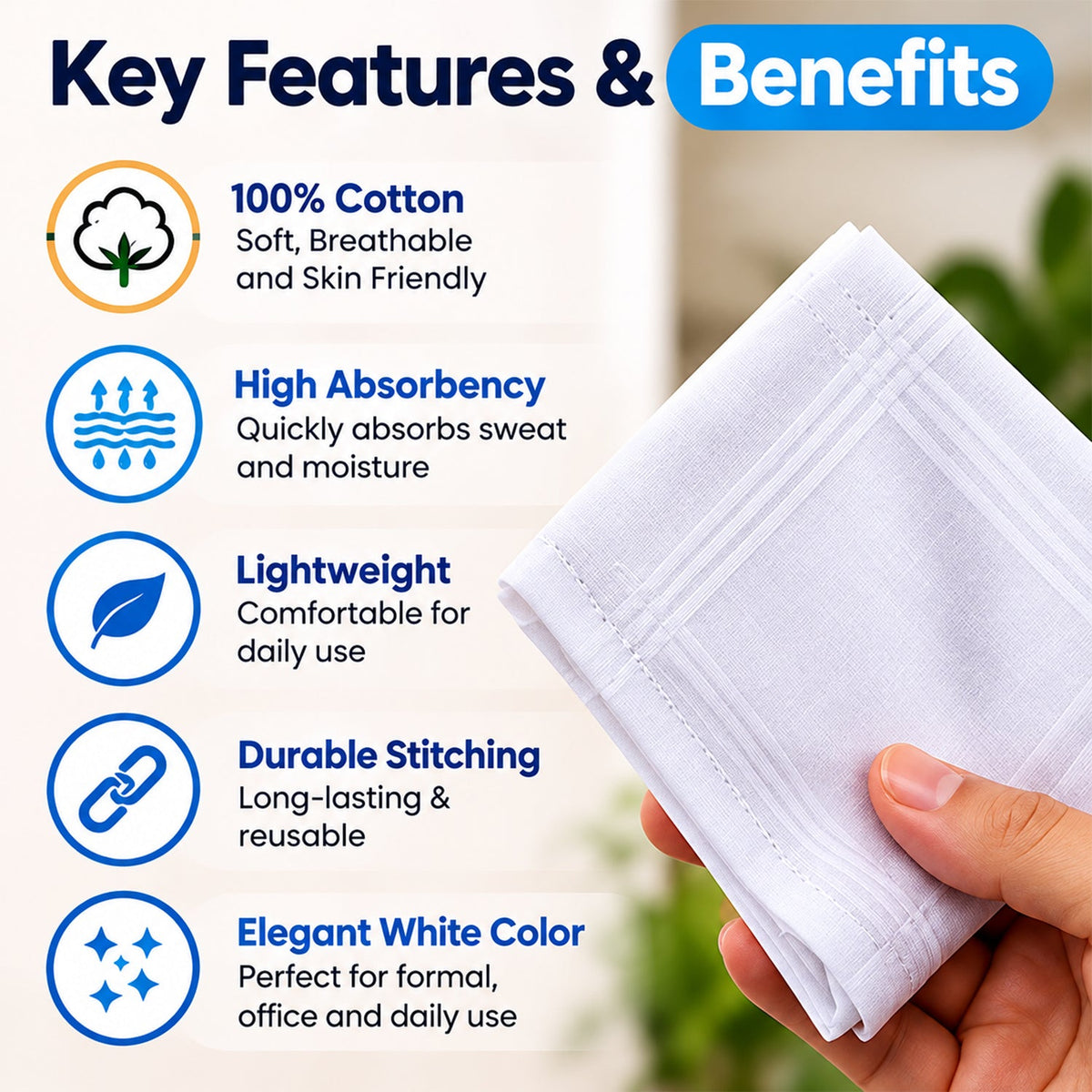 Mens Soft Cotton Handkerchief Rumal With Striped Borders (12 Pc 46x46 Cm)