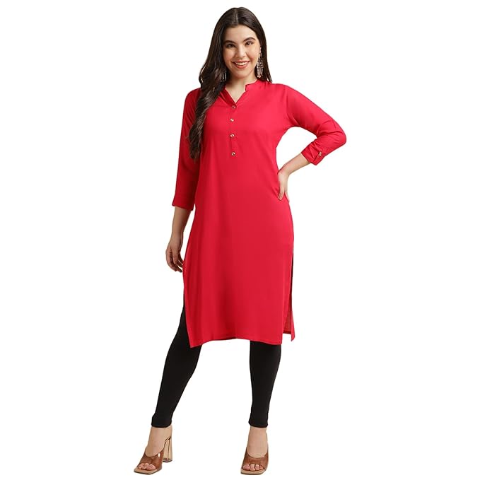 Red rayon straight kurti for women by FIZZI SHOP, showcasing a stylish and elegant design with a classic fit.