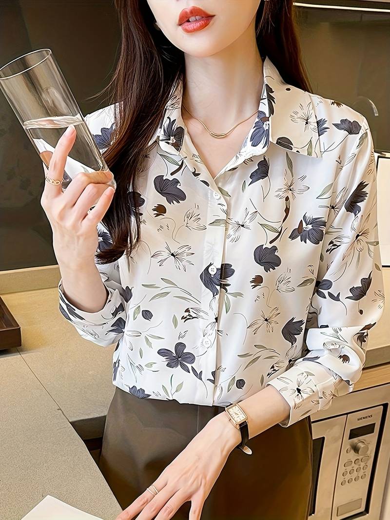 Women relaxed fit printed button-down collar casual shirt from Drpshippr's collection, featuring a stylish, comfortable design.