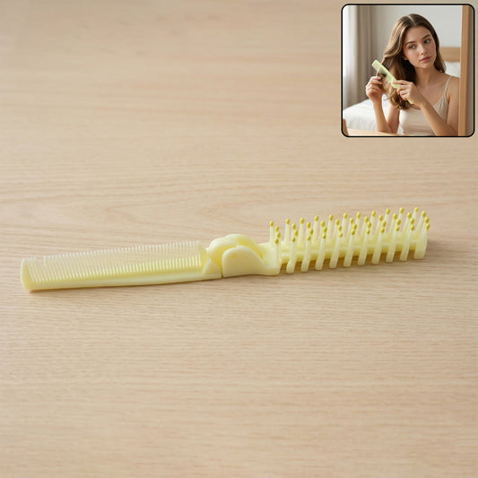 Wukusy 2-in-1 foldable hair comb with brush, compact and portable for easy hair styling and detangling.