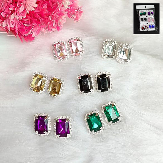 Diamond Jewellery Interchangeable Triangular Shaped Earrings (6 Pari Mix Color Design)