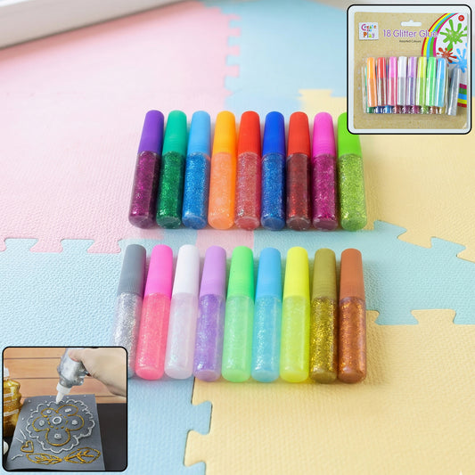 18 Assorted Color Glitter Glue Pens Set For Art Craft Decoration