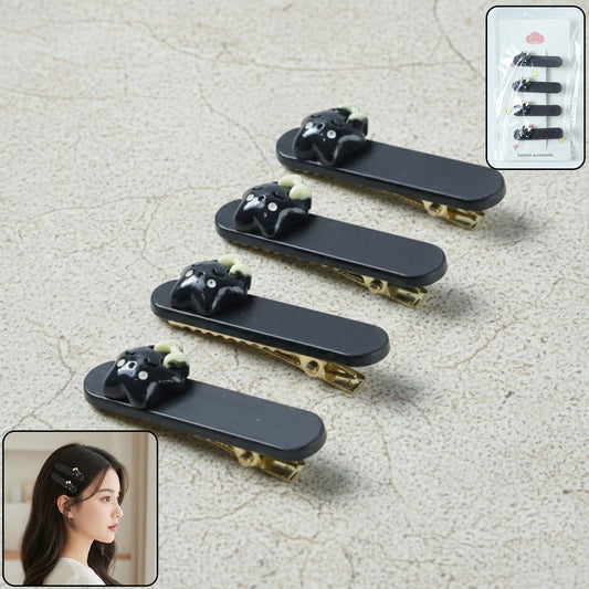 Set of four Wukusy cute cat design premium matte finish hair clips, ideal for securing hair with playful feline detail.