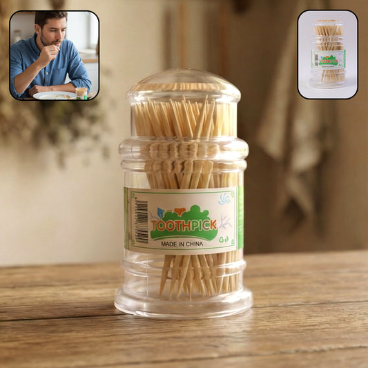 Wukusy Premium Wooden Toothpick Jar Pack with multiple jars, featuring wooden lids and a sleek, modern design for kitchen or dining use.
