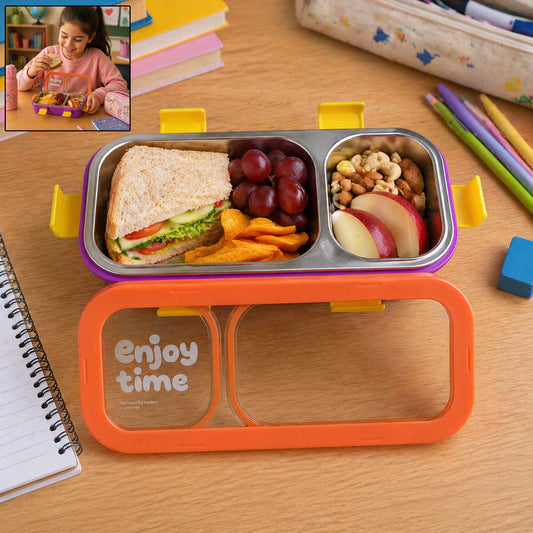 Stainless Steel Leak-proof Lunch Box With 2 Compartments With Spoon Fork