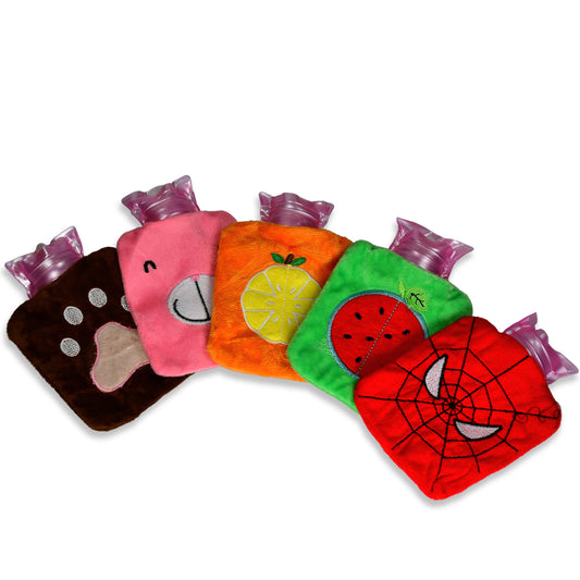 Wukusy 6501 Mini Mix Design Hot Water Bag for pain relief, small health care hot water bag with colorful pattern on fabric.