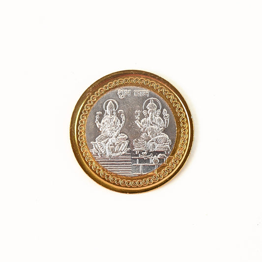 Premium Gold Silver Dual-tone Religious Coin With Lakshmi Ganesh Design