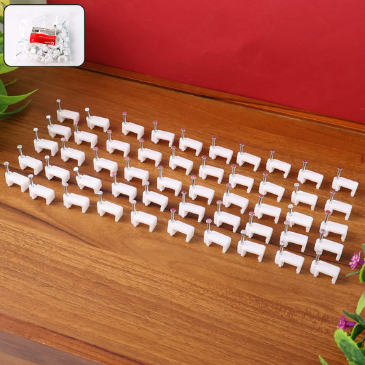 Set of 50 Wukusy 8mm nail cable clips for home improvement, designed to secure cables neatly along walls and surfaces.
