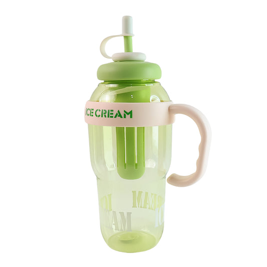 Approx 1300ml Large Capacity Cute Ice Cream Themed Water Bottle With Handle Straw Fruit Infuser Leakproof Sipper For Kids Adults