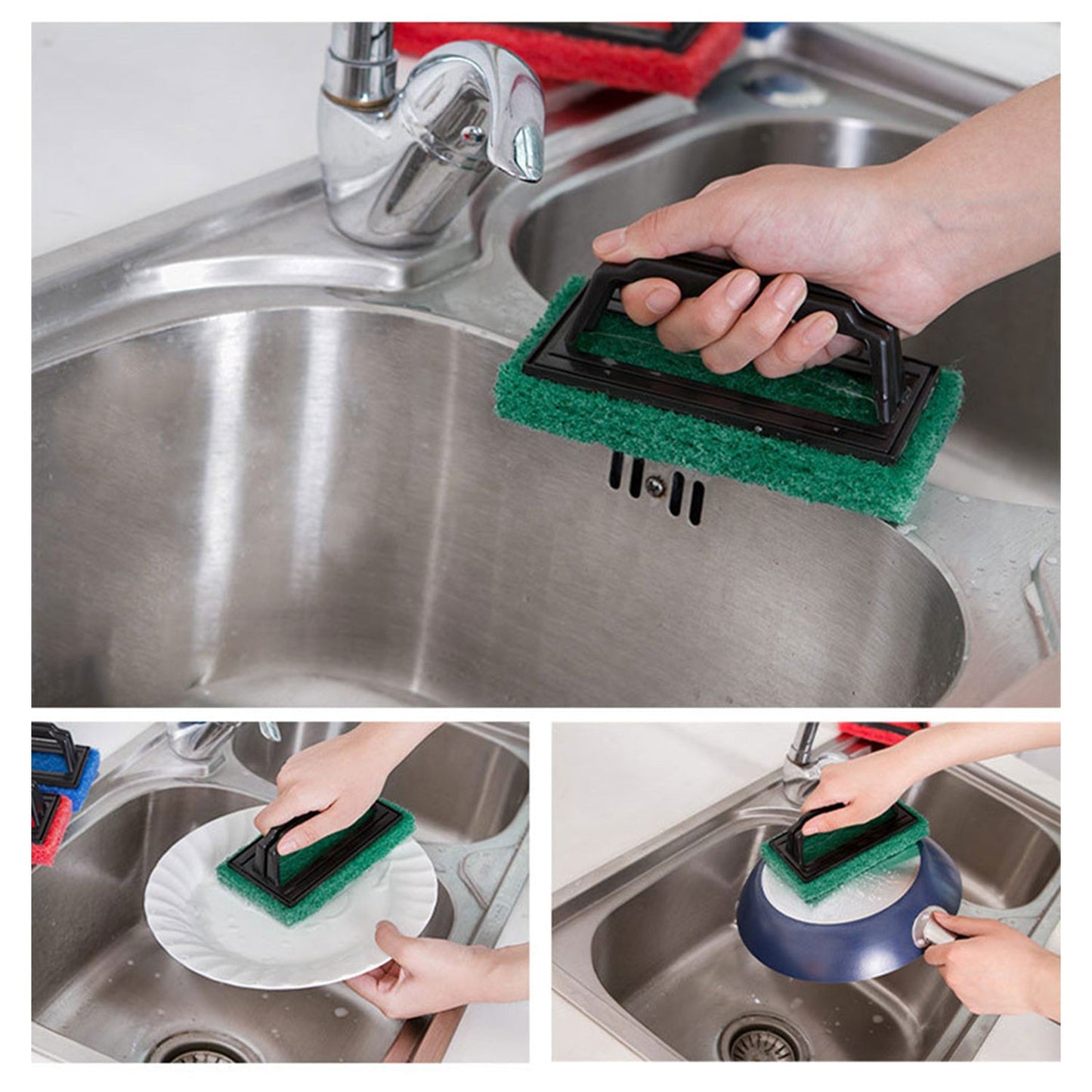 Wukusy handle scrubber brush for washing utensils and kitchen or bathroom surfaces, suitable for all types of cleaning tasks.
