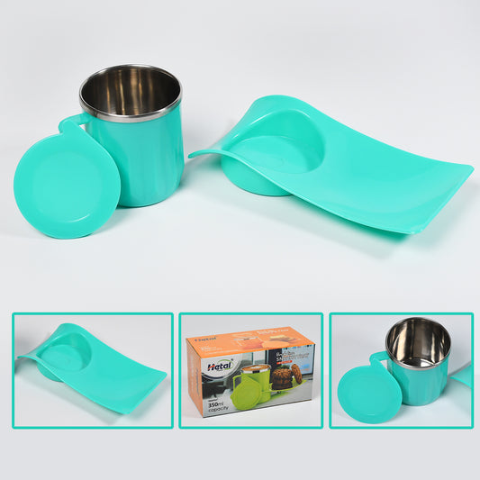 2851 Snacks Tray Inside Steel Cup 350ml Break Time Tray For Kids Home Use